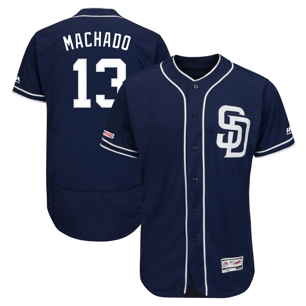 Seanshop S.Diego Padres #13 Manny Machado Player Navy Majestic Patch Flex Base Game Stitched Jerseys