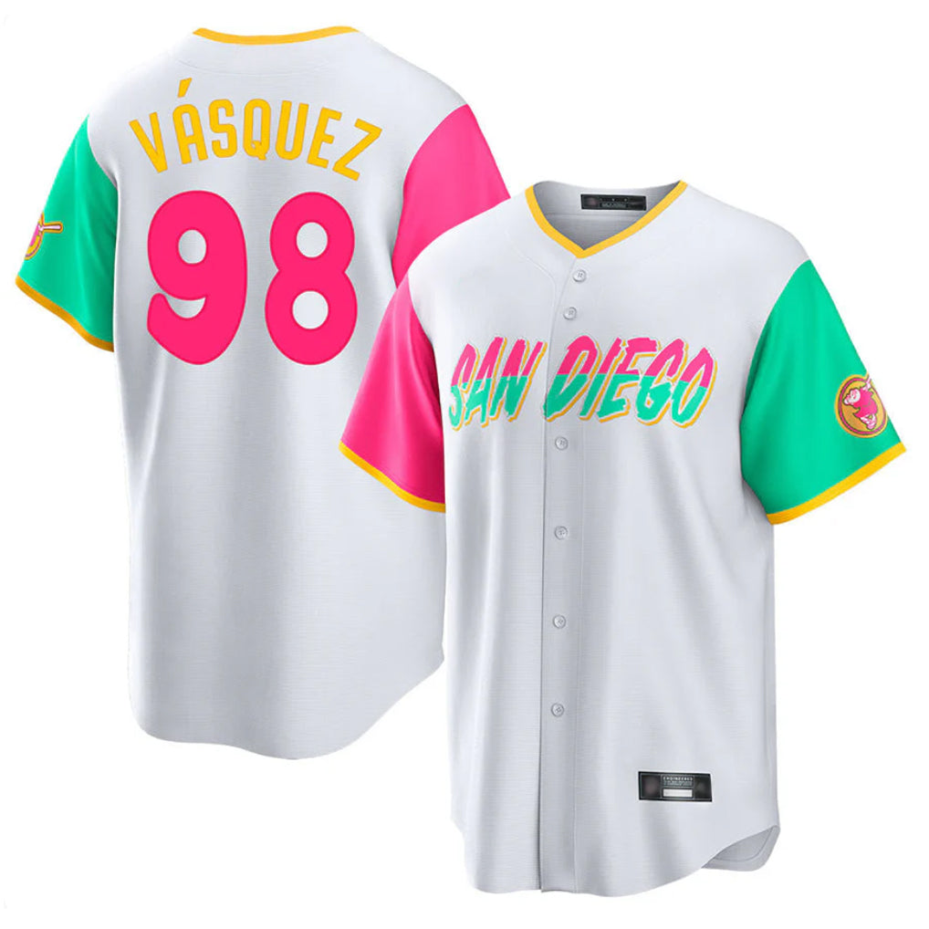 Seanshop S.Diego Padres #98 Randy Vasquez Player White City Connect Home Game Stitched Jerseys