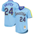 Seanshop  S.Mariners #24 Ken Griffey Jr Player Light Blue Mitchell & Ness Cooperstown Collection Game Stitched Jerseys
