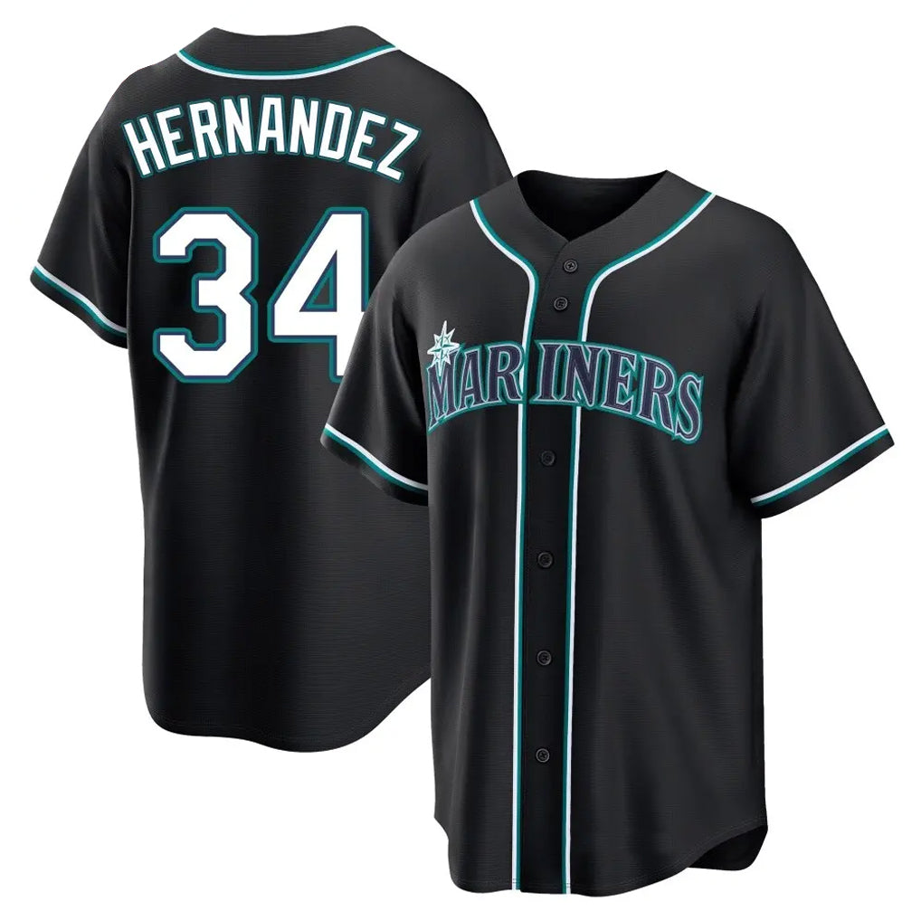 Seanshop  S.Mariners #34 Felix Hernandez Player Black Fashion Home Limited Stitched Jerseys