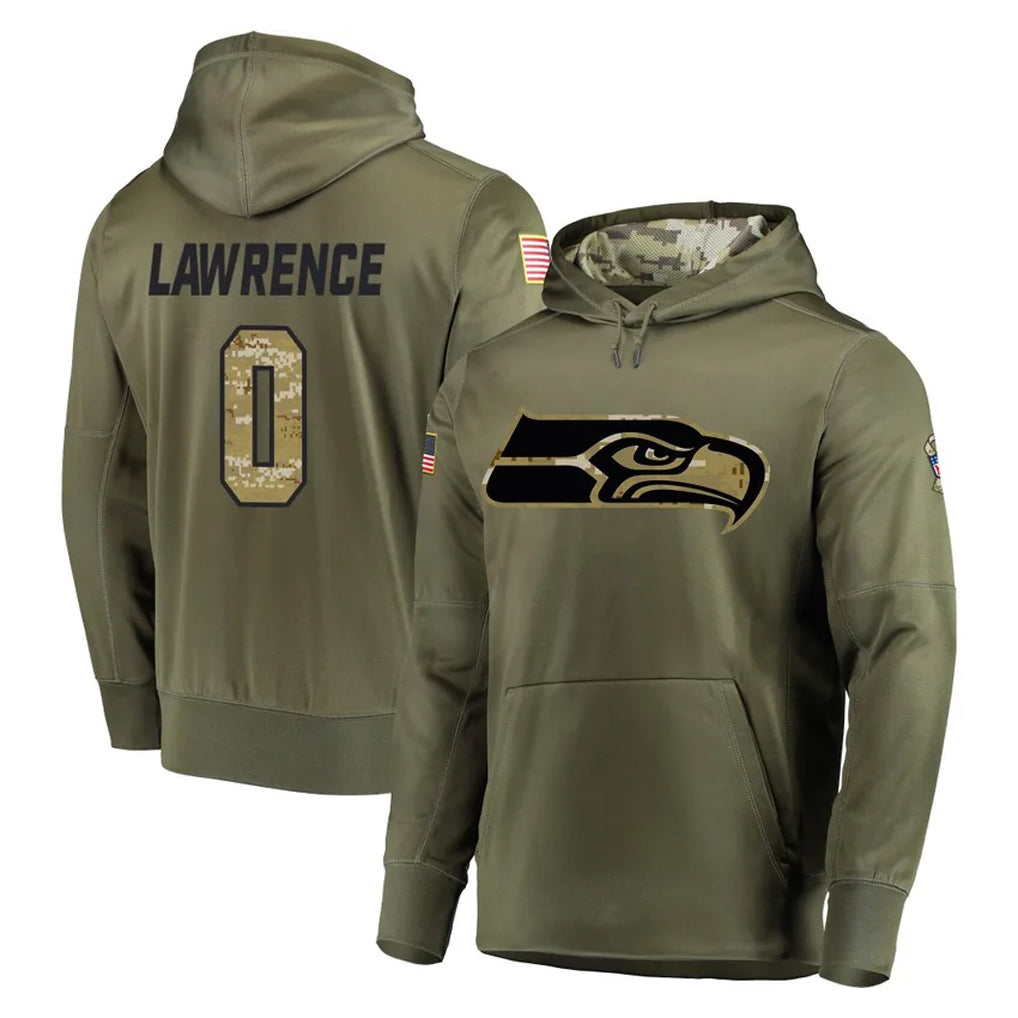 Seanshop S.Seahawks #0 DeMarcus Lawrence Player Olive Salute to Service Pullover Hoodie Home Game Stitched Jerseys