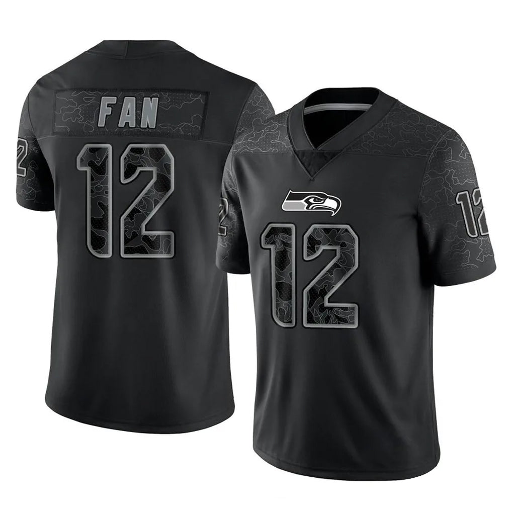 Seanshop S.Seahawks #12 12th Fan Player Black Limited Reflective Home Game Stitched Jerseys
