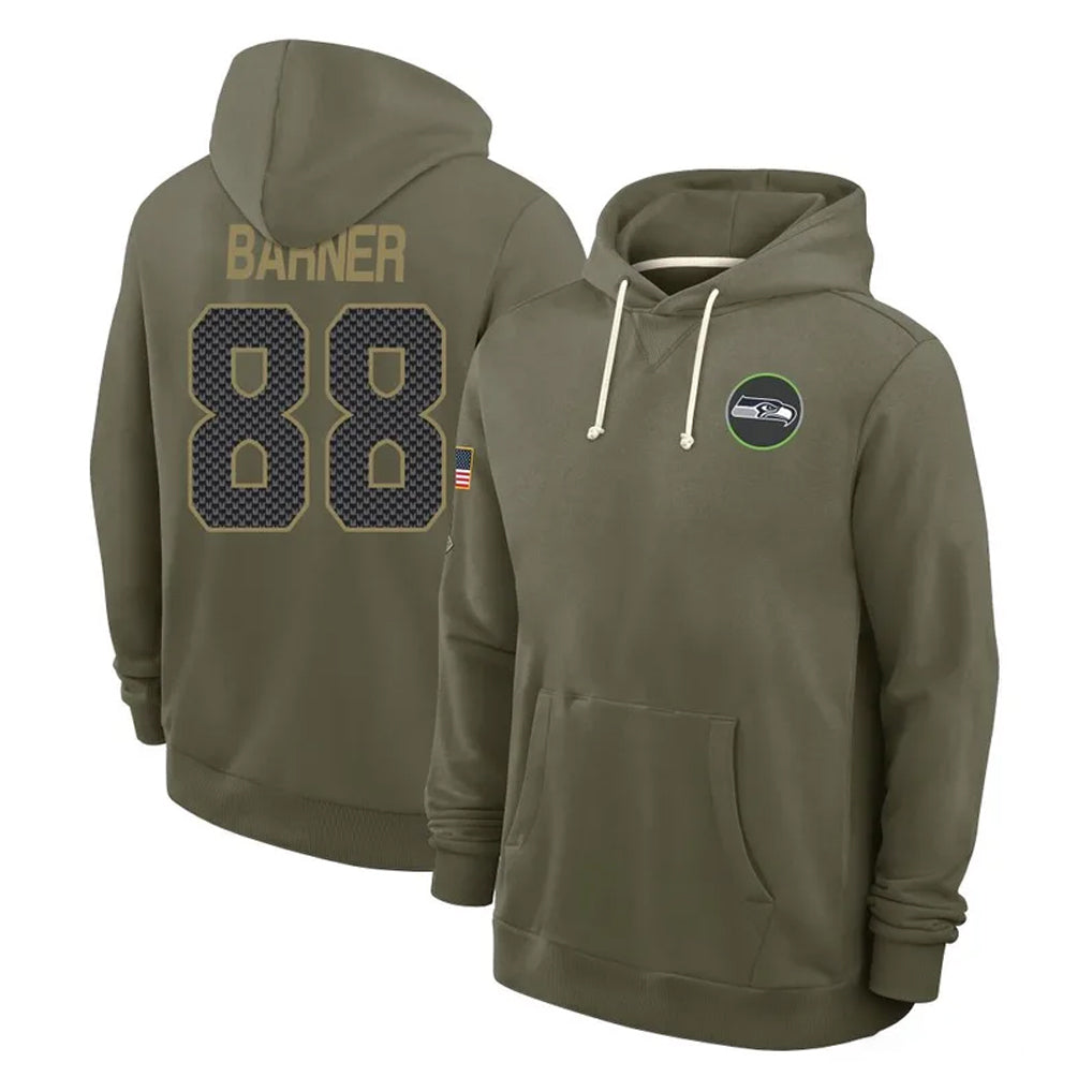 Seanshop S.Seahawks #88 AJ Barner Player Olive Salute to Service Pullover Hoodies Limited Stitched Jerseys