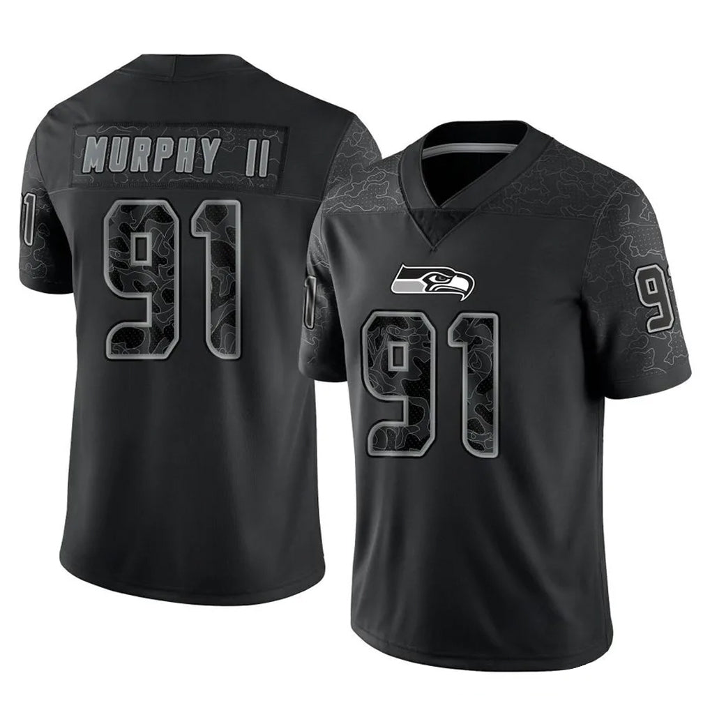 Seanshop S.Seahawks #91 Byron Murphy II Player Black Limited Reflective Home Game Stitched Jerseys