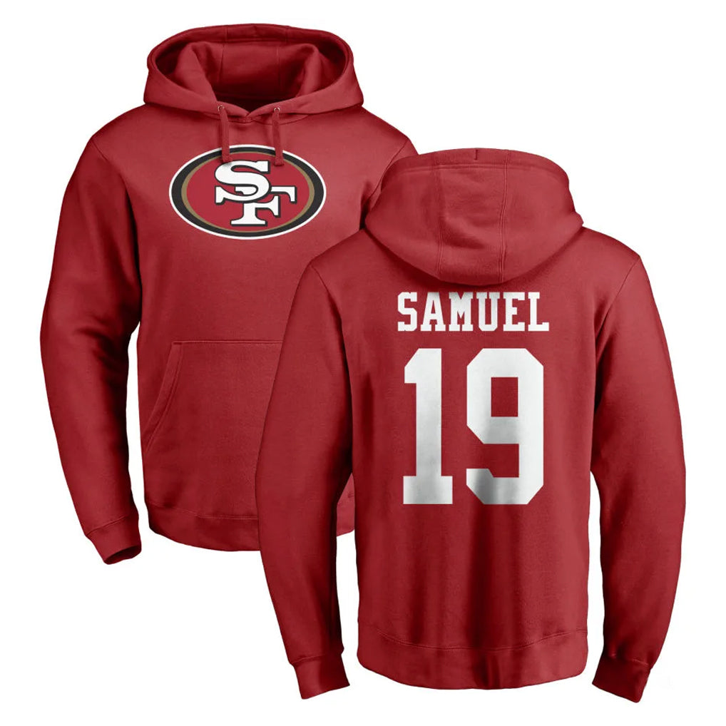 Seanshop SF.49ers #19 Deebo Samuel Sr. Player Red LOGO Pullover Hoodies Home Game Stitched Jerseys