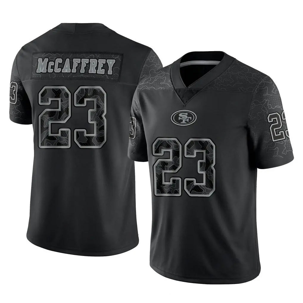 Seanshop SF.49ers #23 Christian McCaffrey Player Black Limited Reflective Home Game Stitched Jerseys