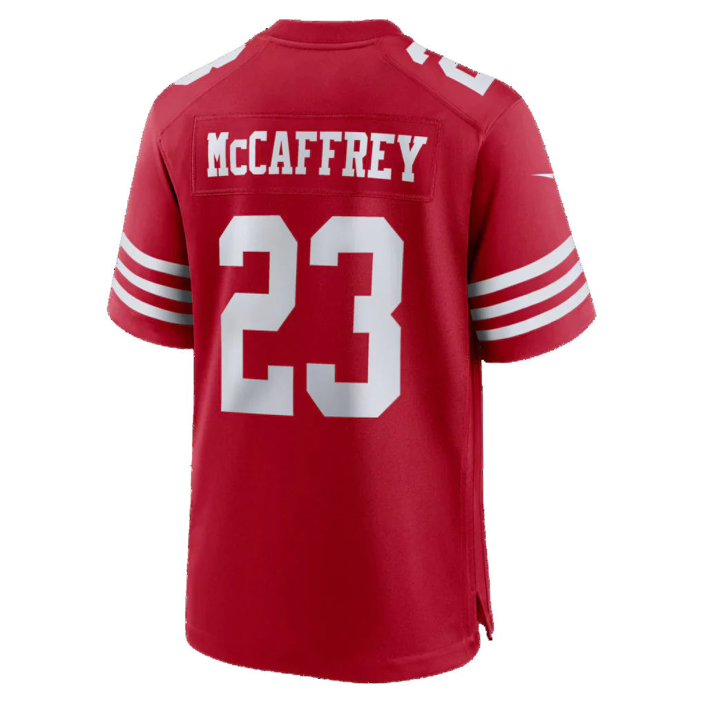 SF.49ers #23 Christian McCaffrey Scarlet Seanshop 80th Anniversary Game Stitched Jerseys
