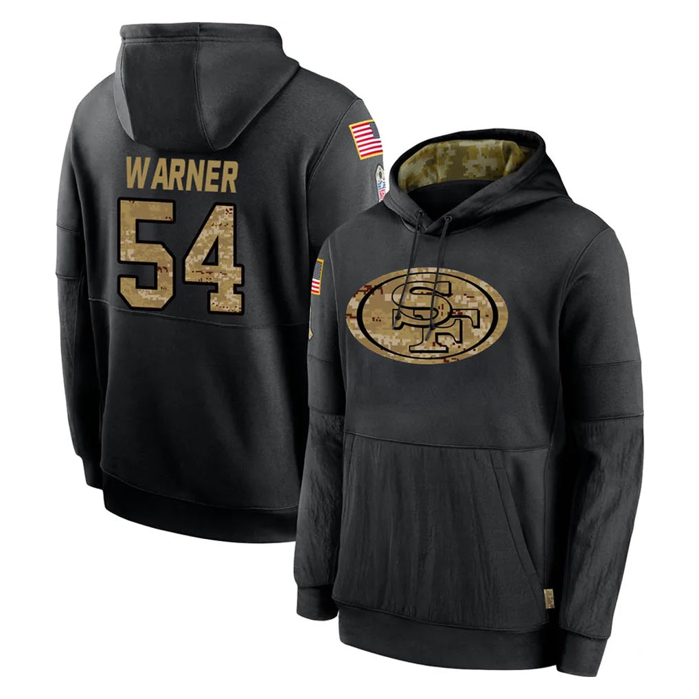 Seanshop SF.49ers #54 Fred Warner Player Black Salute to Service Sideline Performance Pullover Hoodies Home Game Stitched Jerseys