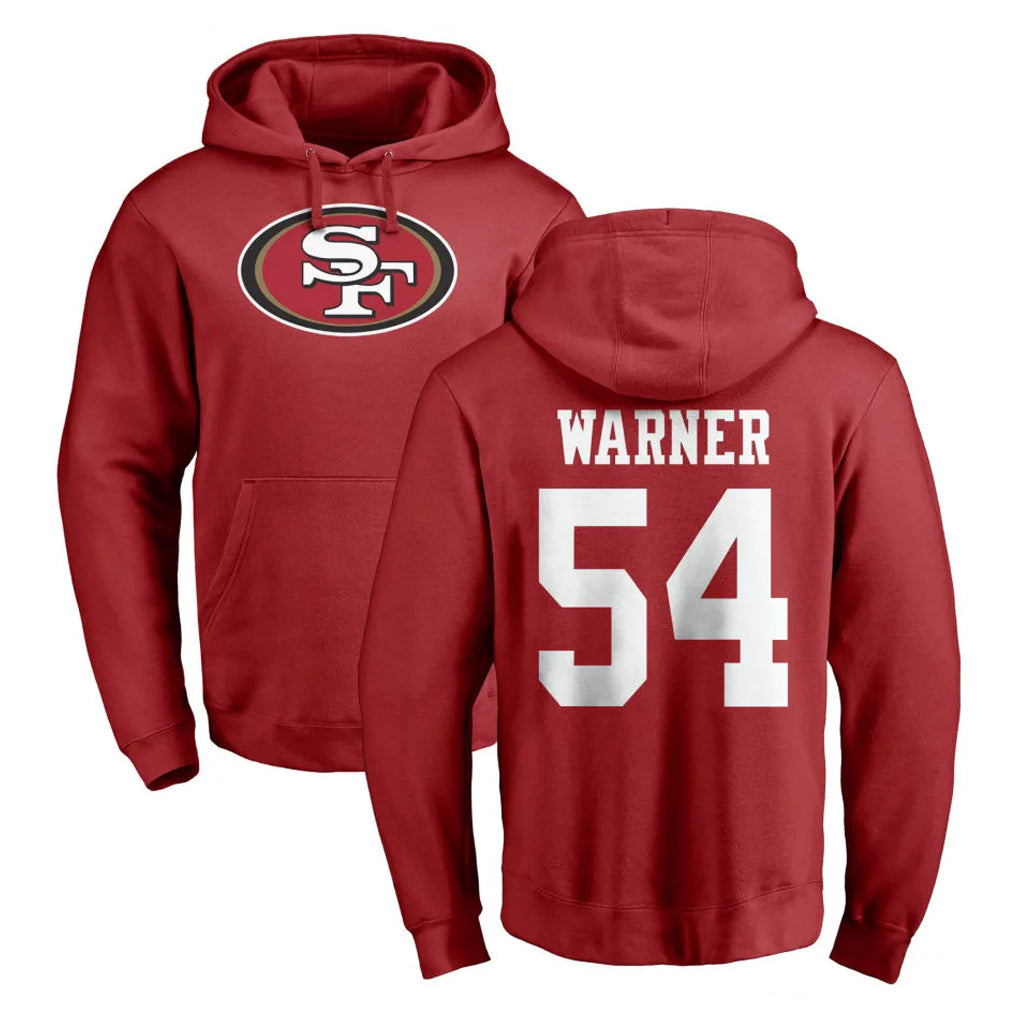 Seanshop SF.49ers #54 Fred Warner Player Red LOGO Pullover Hoodies Home Game Stitched Jerseys