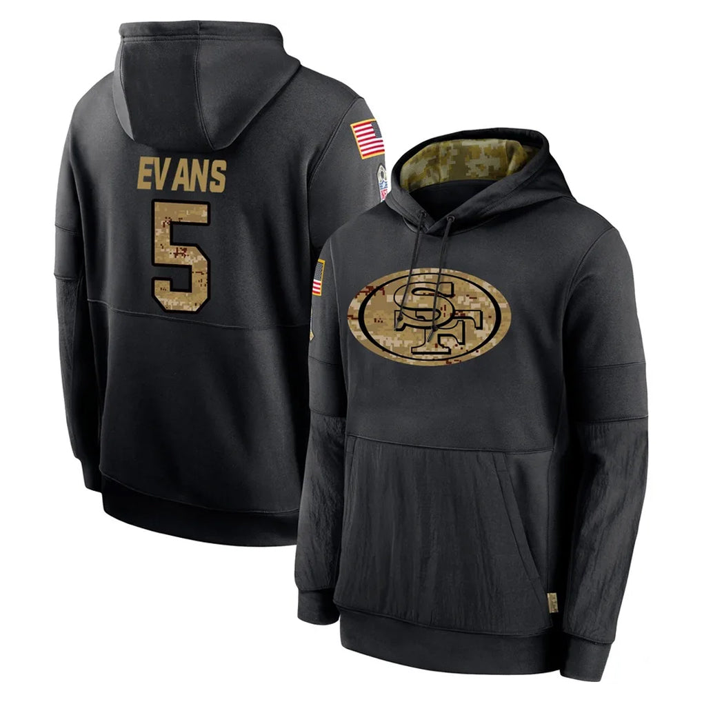 Seanshop SF.49ers #5 Mike Evans Player Black Salute to Service Sideline Performance Pullover Hoodies Home Game Stitched Jerseys