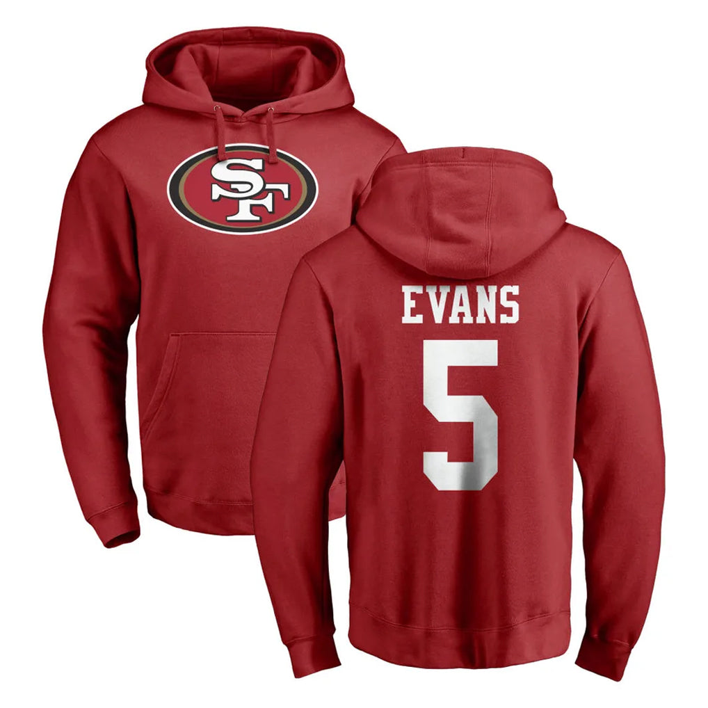 Seanshop SF.49ers #5 Mike Evans Player Red LOGO Pullover Hoodies Home Game Stitched Jerseys