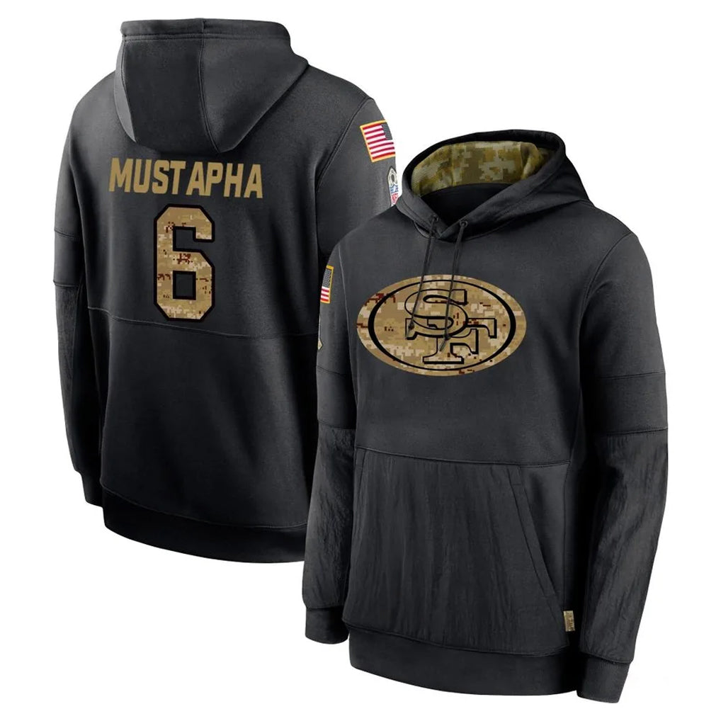 Seanshop SF.49ers #6 Malik Mustapha Player Black Salute to Service Sideline Performance Pullover Hoodies Home Game Stitched Jerseys