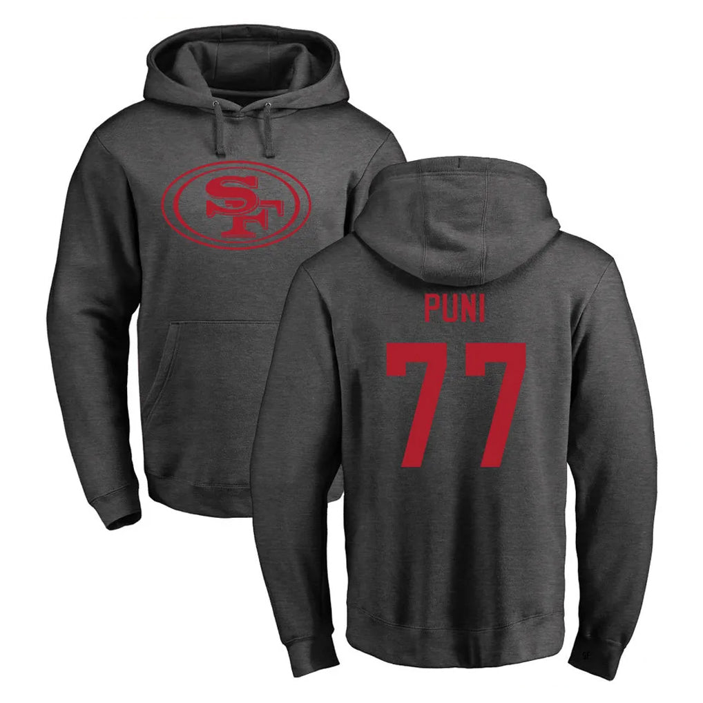 Seanshop SF.49ers #77 Dominick Puni Player Anthracite Pullover Hoodies Home Game Stitched Jerseys
