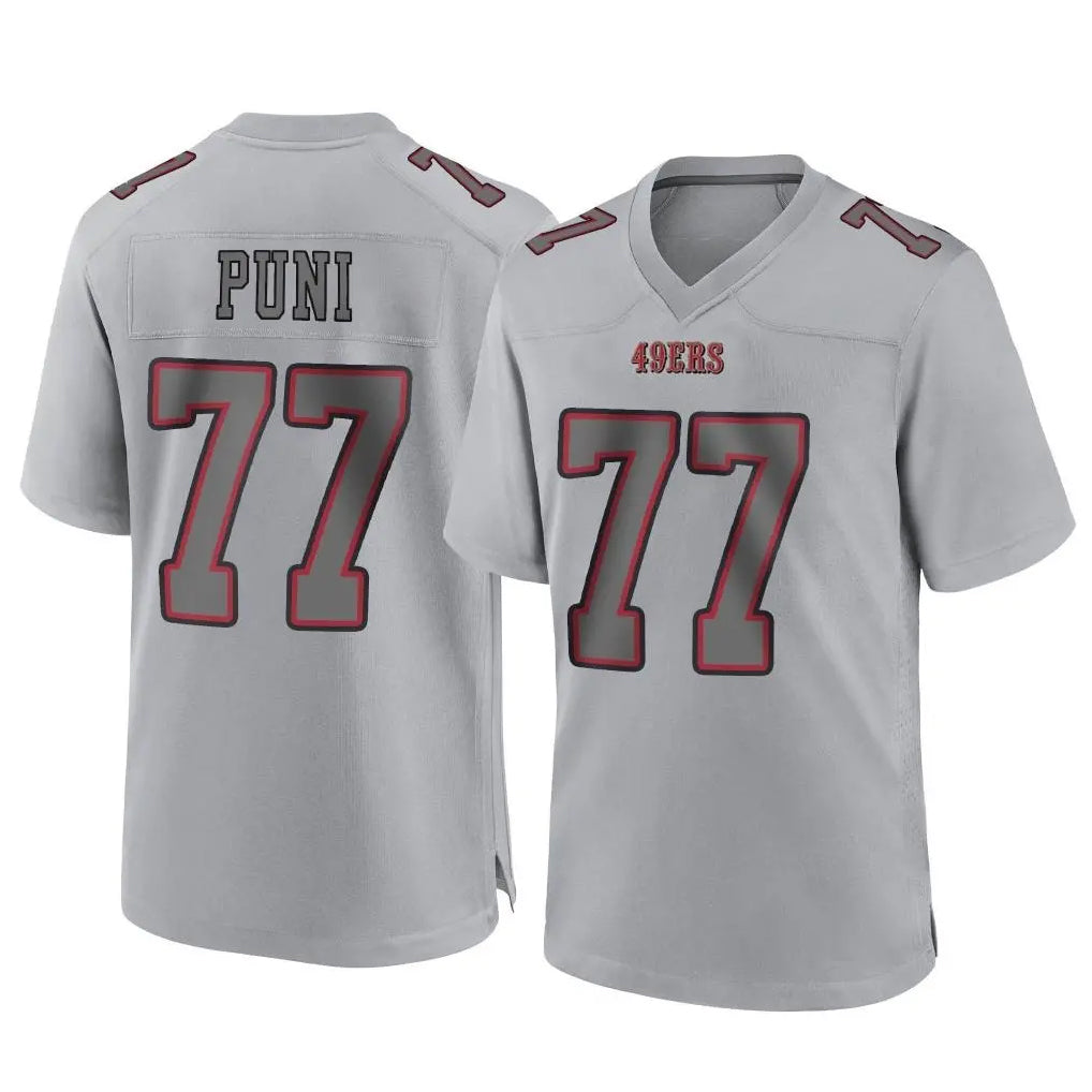 Seanshop SF.49ers #77 Dominick Puni Player Gray Atmosphere Fashion Home Game Stitched Jerseys