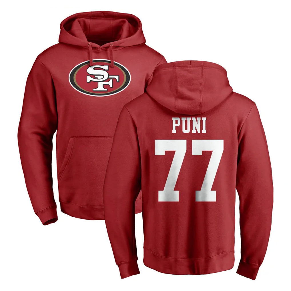 Seanshop SF.49ers #77 Dominick Puni Player Red LOGO Pullover Hoodies Home Game Stitched Jerseys