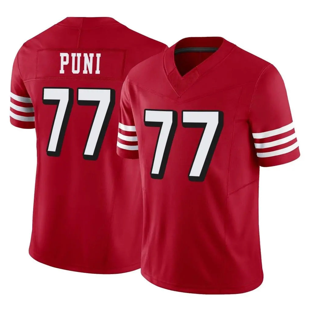 Seanshop SF.49ers #77 Dominick Puni Player Red Limited Alternate Vapor F.U.S.E. Home Game Stitched Jerseys