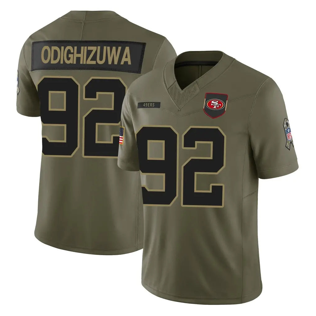 Seanshop SF.49ers #92 Osa Odighizuwa Player Olive 2025 Salute To Service Limited Home Game Stitched Jerseys