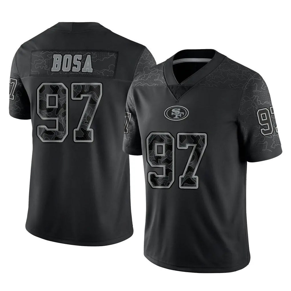 Seanshop SF.49ers #97 Nick Bosa Player Black Limited Reflective Home Game Stitched Jerseys