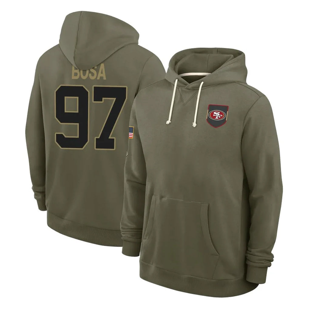 Seanshop SF.49ers #97 Nick Bosa Player Olive Salute to Service Pullover Hoodies Limited Stitched Jerseys