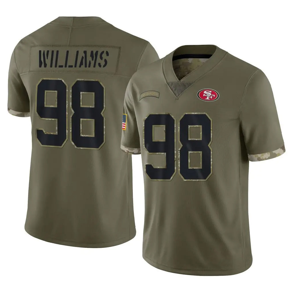 Seanshop SF.49ers #98 Mykel Williams Player Olive Limited Salute To Service Home Game Stitched Jerseys