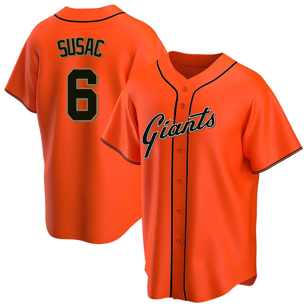Seanshop SF.Giants #6 Daniel Susac Player Orange Home Game Stitched Jerseys