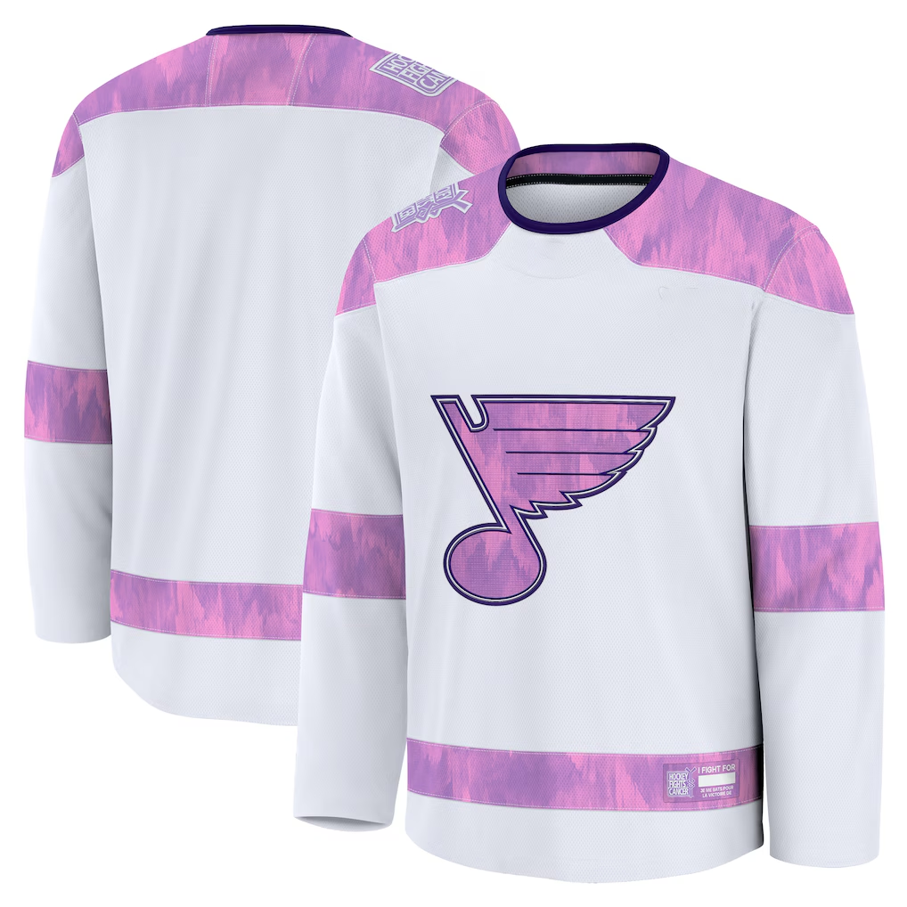 Seanshop SL.Blues White 2024 Hockey Fights Cancer Practice Jerseys