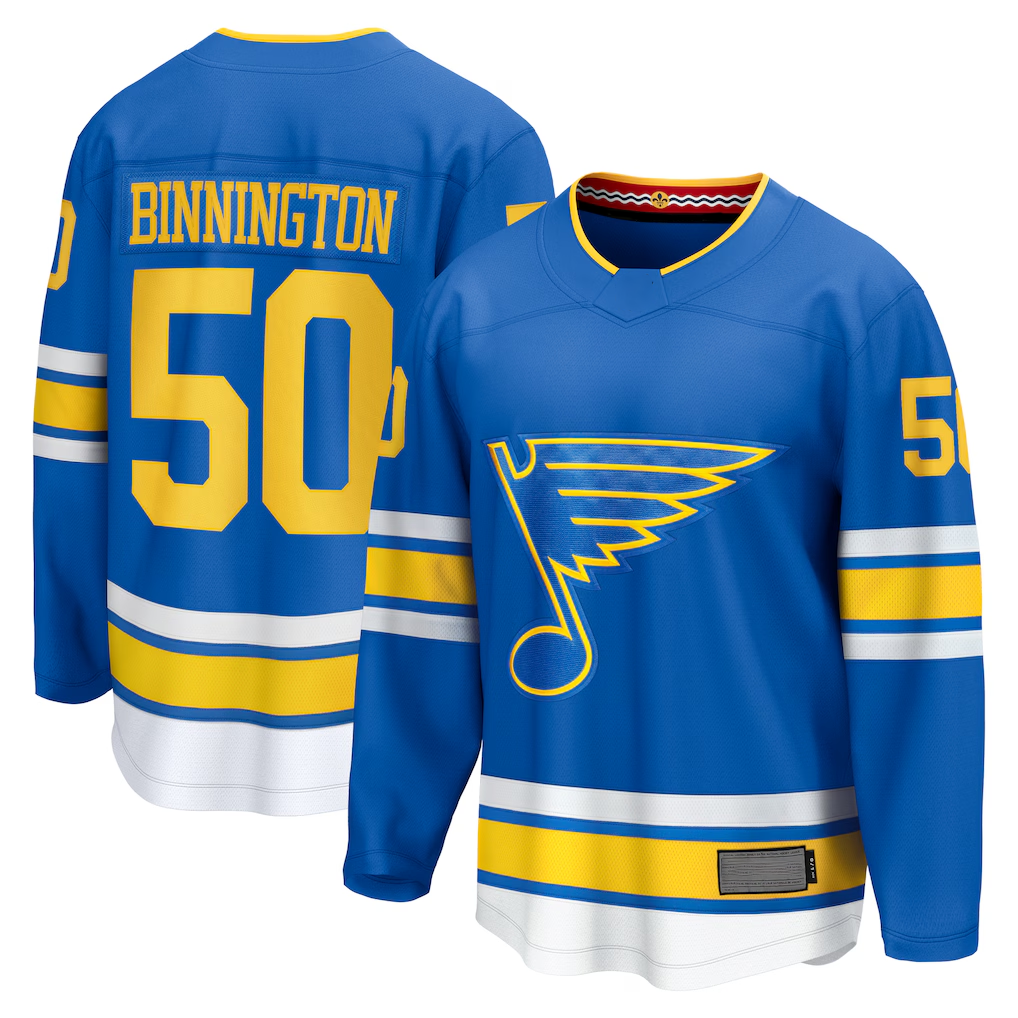 Seanshop SL.Blues #50 Jordan Binnington Blue Home Premium Player Jerseys