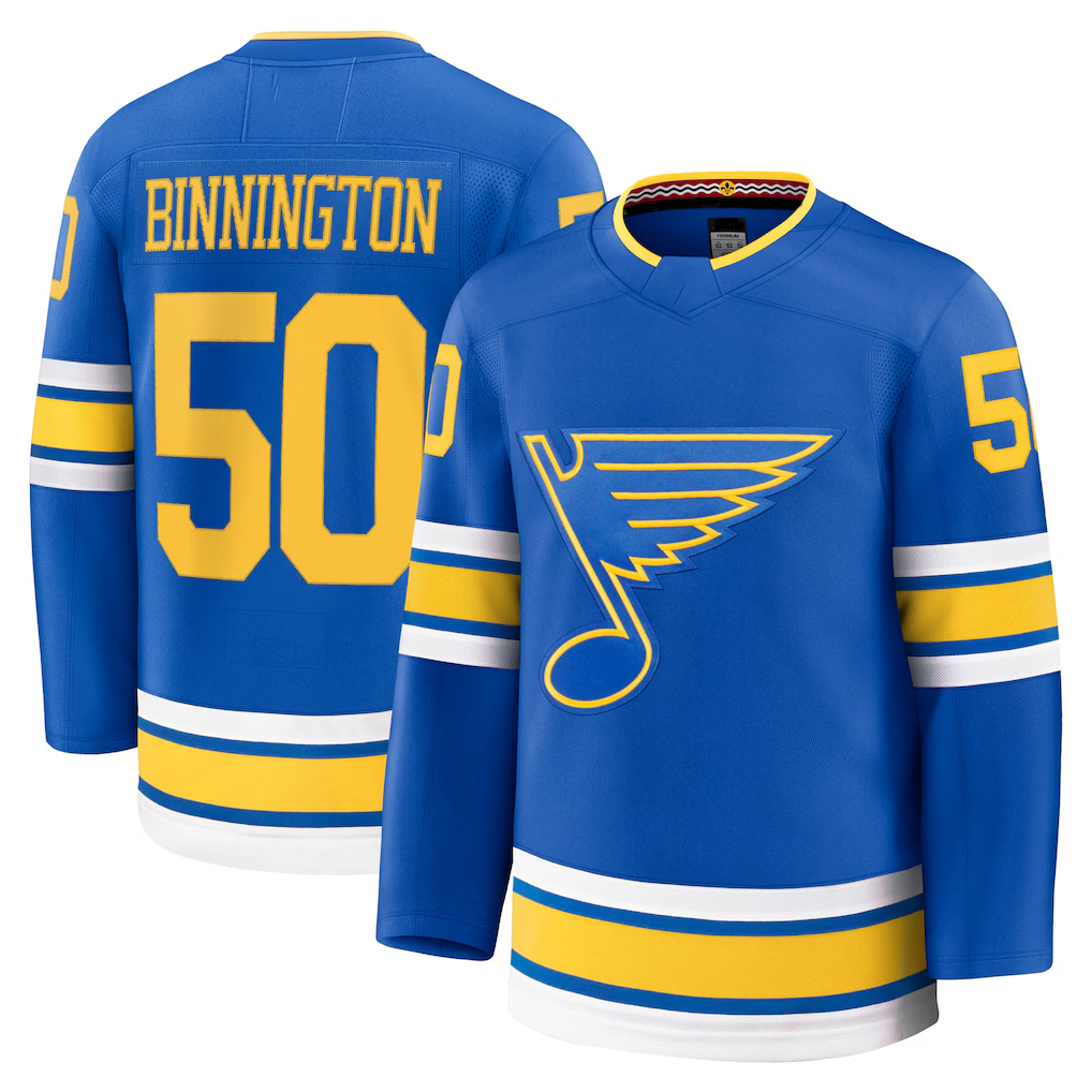 Seanshop SL.Blues #50 Jordan Binnington White Away Breakaway Player Jerseys