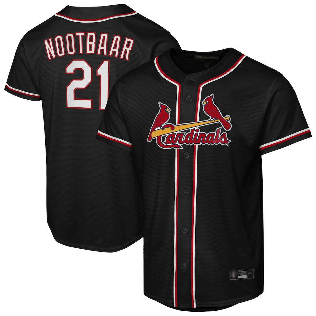 Seanshop  St. Louis Cardinals #21 Lars Nootbaar Player Black Carbon Fashio Game Stitched Jerseys