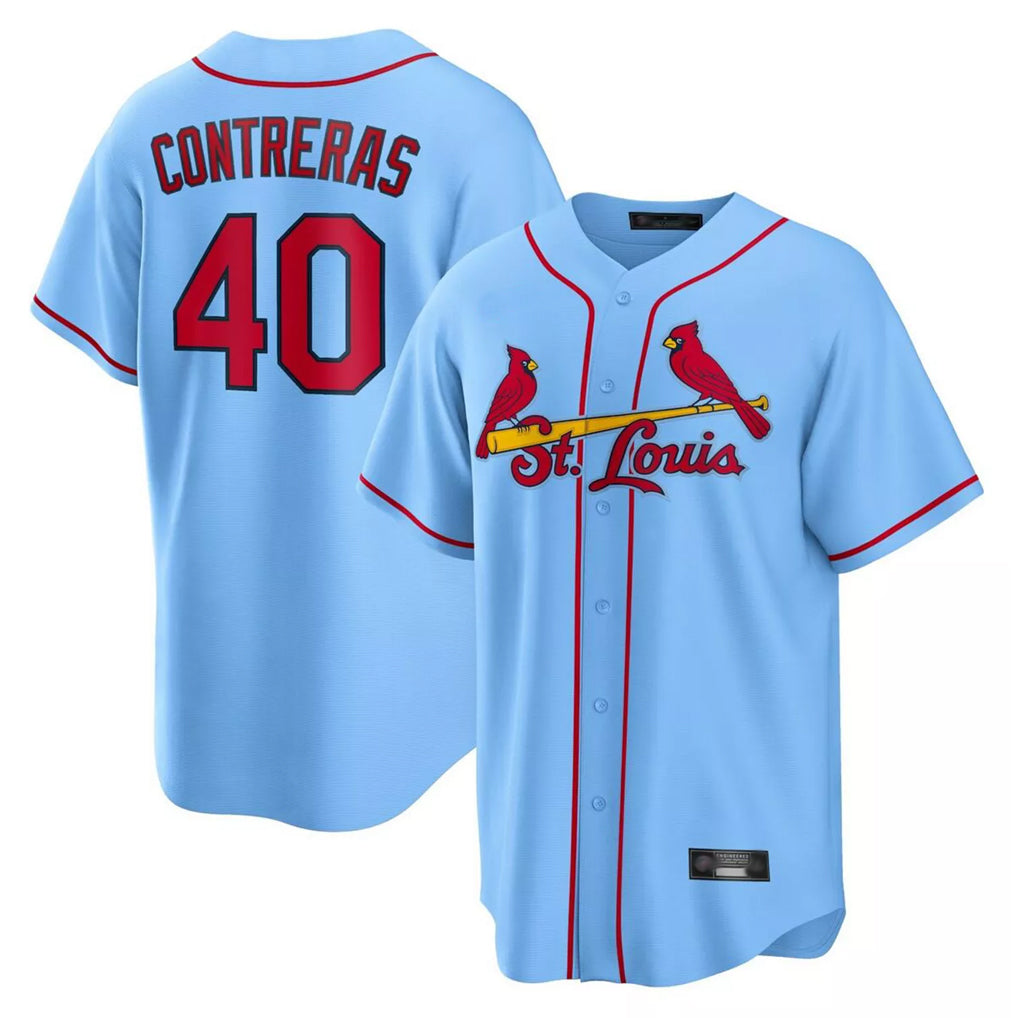 Seanshop  St. Louis Cardinals #40 Willson Contreras Player Light Blue Home Game Stitched Jerseys