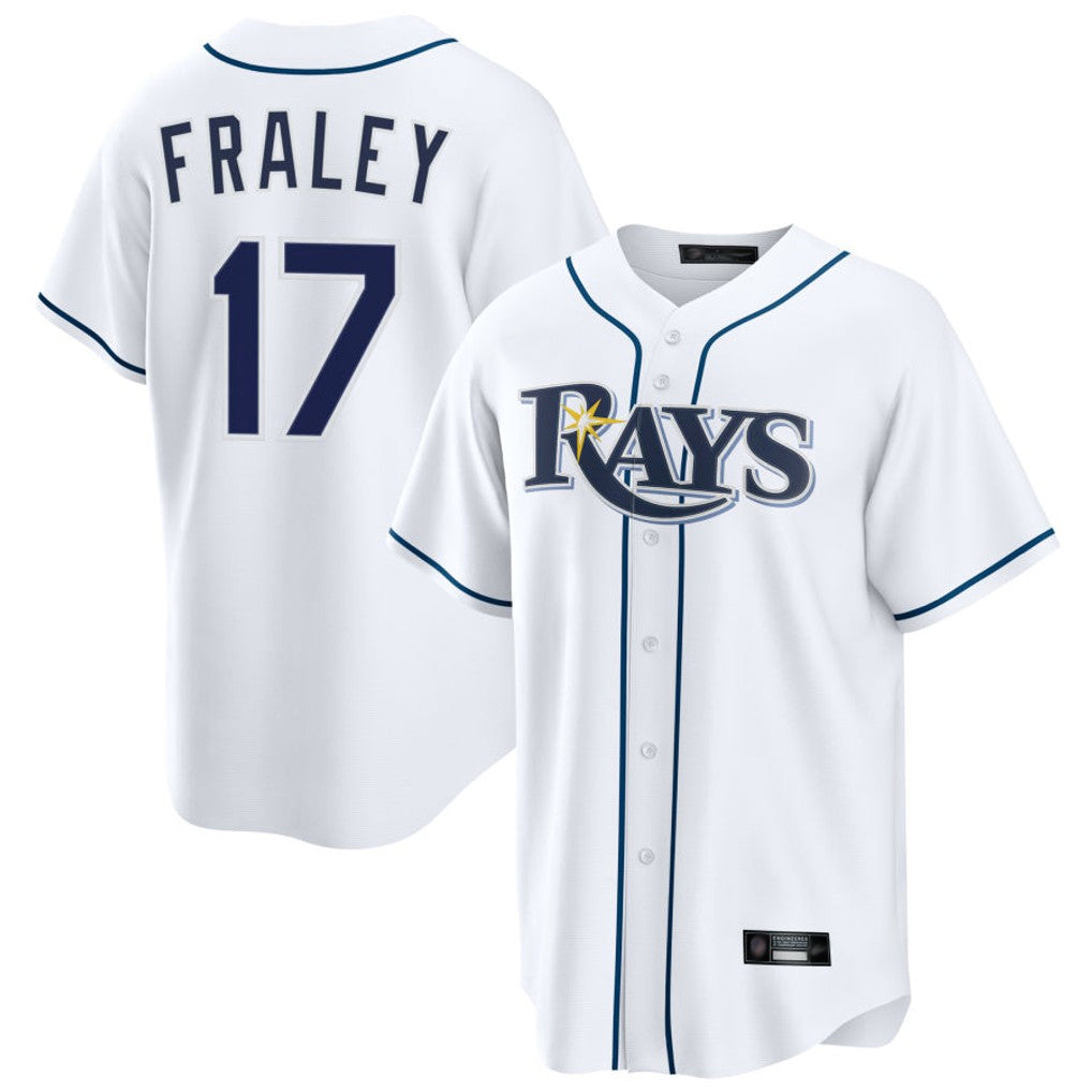 Seanshop  T.Bay Rays #17 Jake Fraley Player White Home Game Stitched Jerseys