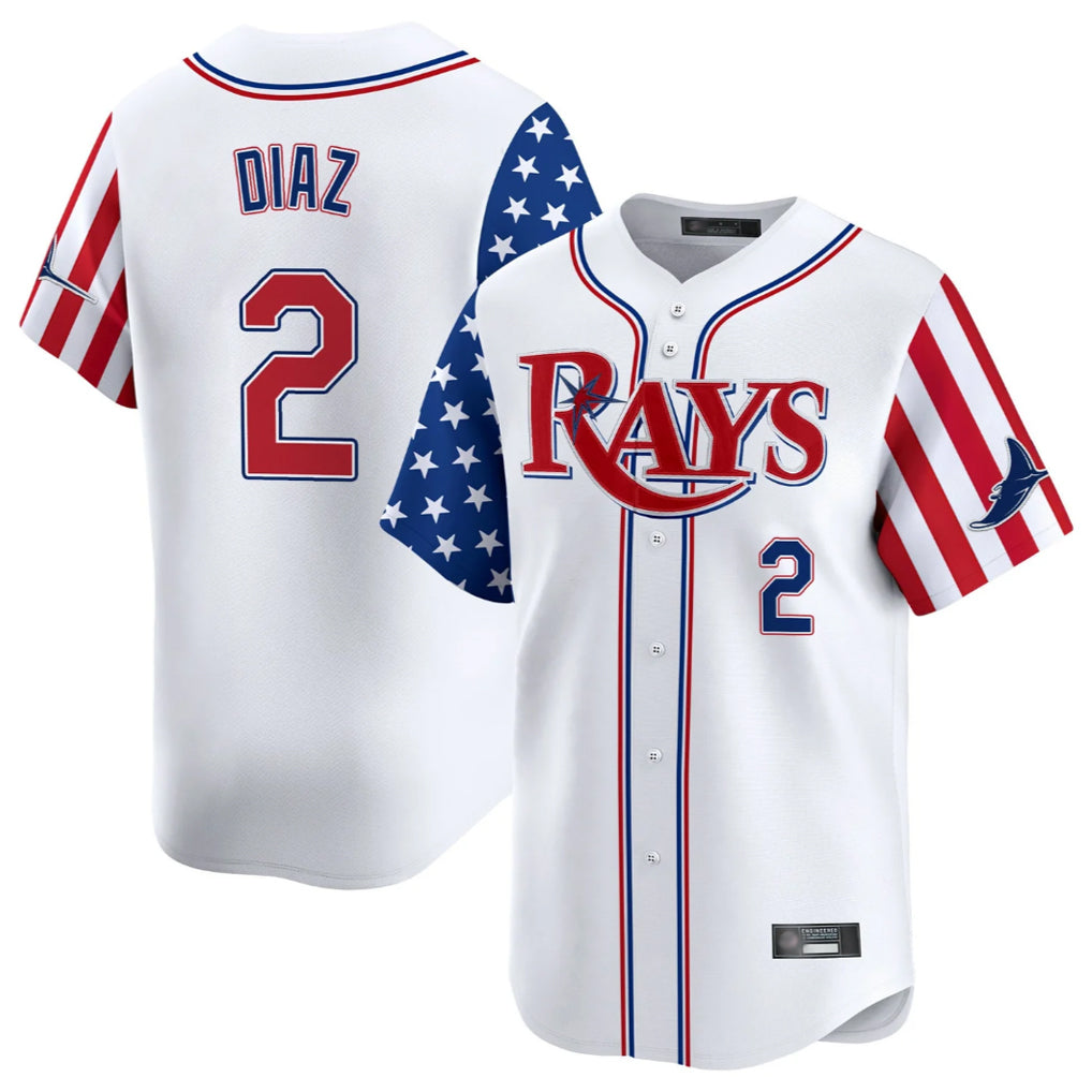 Seanshop  T.Bay Rays #2 Yandy Diaz Player White 2025 Independence Day Vapor Premier Limited Stitched Jerseys