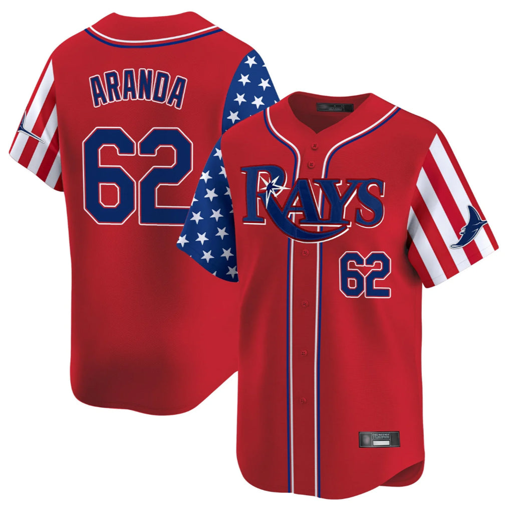 Seanshop  T.Bay Rays #62 Jonathan Aranda Player Red 2025 Independence Day Vapor Premier Limited Stitched Jerseys