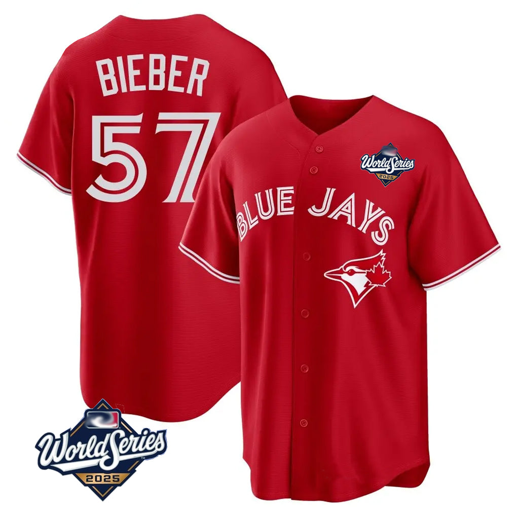 Seanshop  T.Blue Jays #57 Shane Bieber Player Red 2025 World Series All Stitched Jerseys