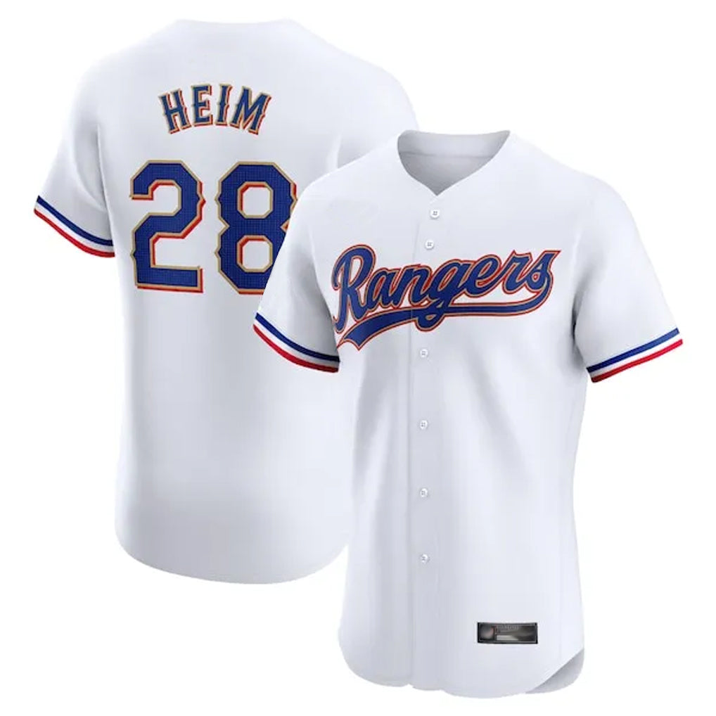 Seanshop  T.Rangers #28 Jonah Heim Player White Gold Collection Limited Elite Stitched Jerseys