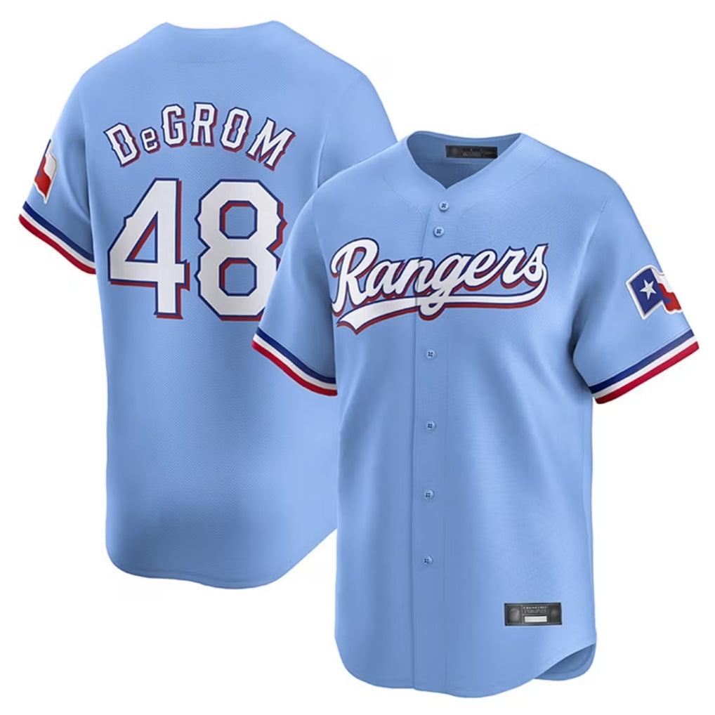 Seanshop  T.Rangers #48 Jacob deGrom Player Light Blue Home Limited Stitched Jerseys
