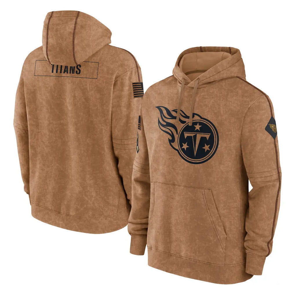 Seanshop T.Titans Brown Salute To Service Club Pullover Hoodies Home Game Blank Player Stitched Jerseys