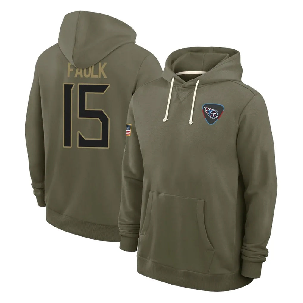 Seanshop T.Titans #15 Keldric Faulk Player Olive Salute to Service Hoodies Home Game Stitched Jerseys
