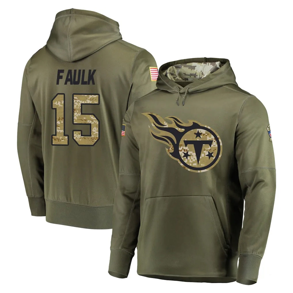 Seanshop T.Titans #15 Keldric Faulk Player Olive Salute to Service Pullover Hoodies Home Game Stitched Jerseys