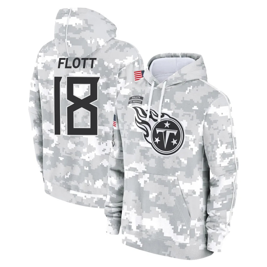Seanshop T.Titans #18 Cor'Dale Flott Player Camo Arctic Salute to Service Pullover Hoodies Home Game Stitched Jerseys