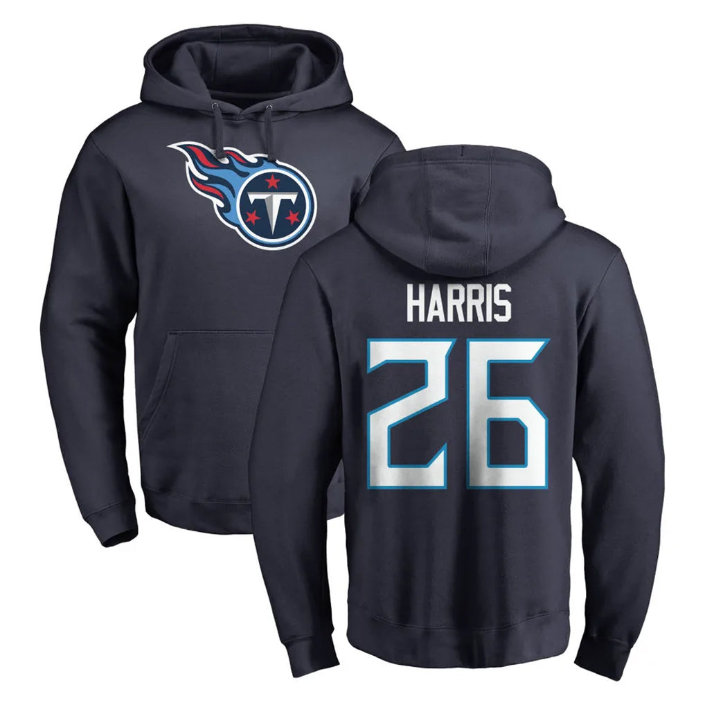 Seanshop T.Titans #26 Marcus Harris Player Navy Logo Pullover Hoodies Home Game Stitched Jerseys