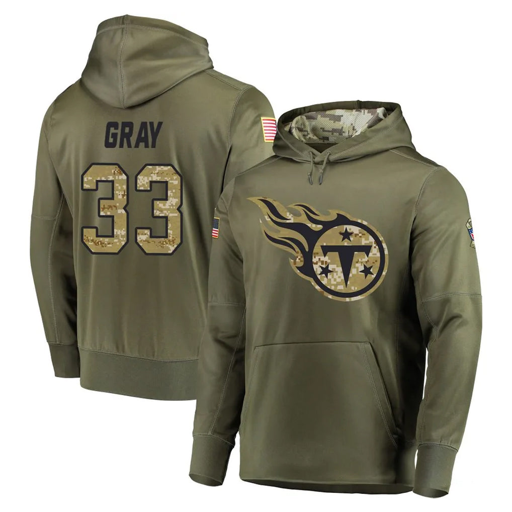 Seanshop T.Titans #33 Cedric Gray Player Olive Salute to Service Pullover Hoodies Home Game Stitched Jerseys