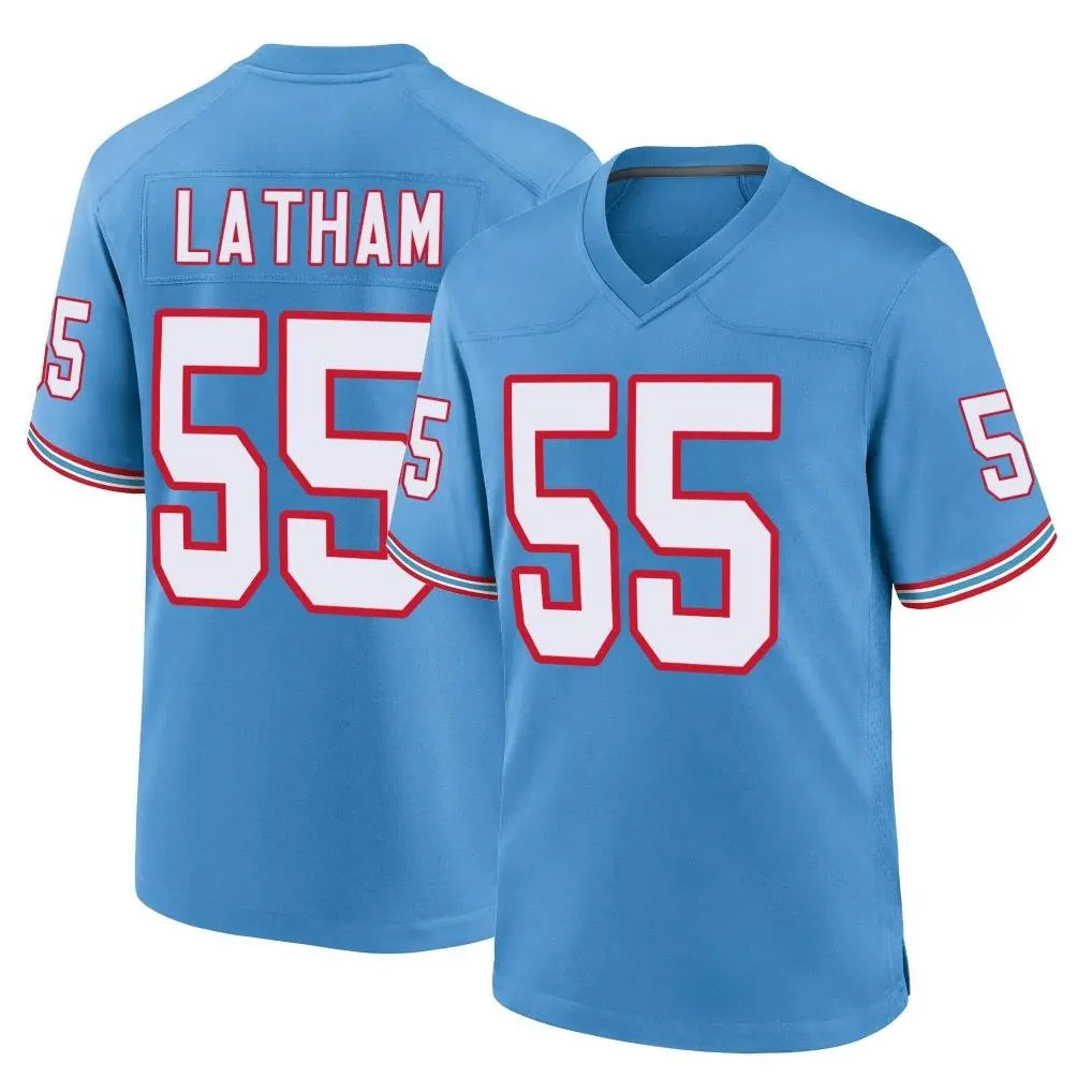 Seanshop T.Titans #55 JC Latham Player Light Blue Oilers Throwback Home Game Stitched Jerseys