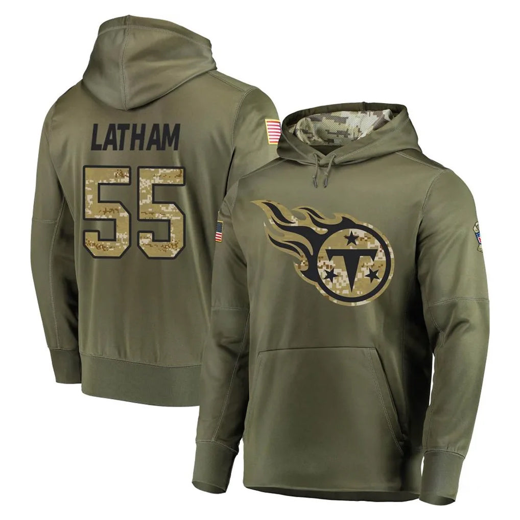 Seanshop T.Titans #55 JC Latham Player Olive Salute to Service Pullover Hoodies Home Game Stitched Jerseys
