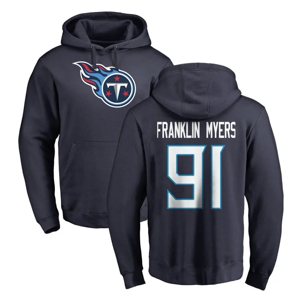 Seanshop T.Titans #91 John Franklin-Myers Player Navy Logo Pullover Hoodies Home Game Stitched Jerseys