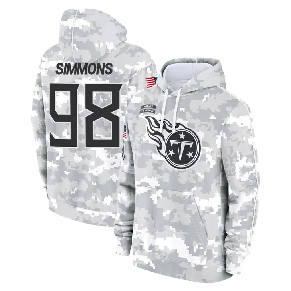 Seanshop T.Titans #98 Jeffery Simmons Player Camo Arctic Salute to Service Pullover Hoodies Home Game Stitched Jerseys