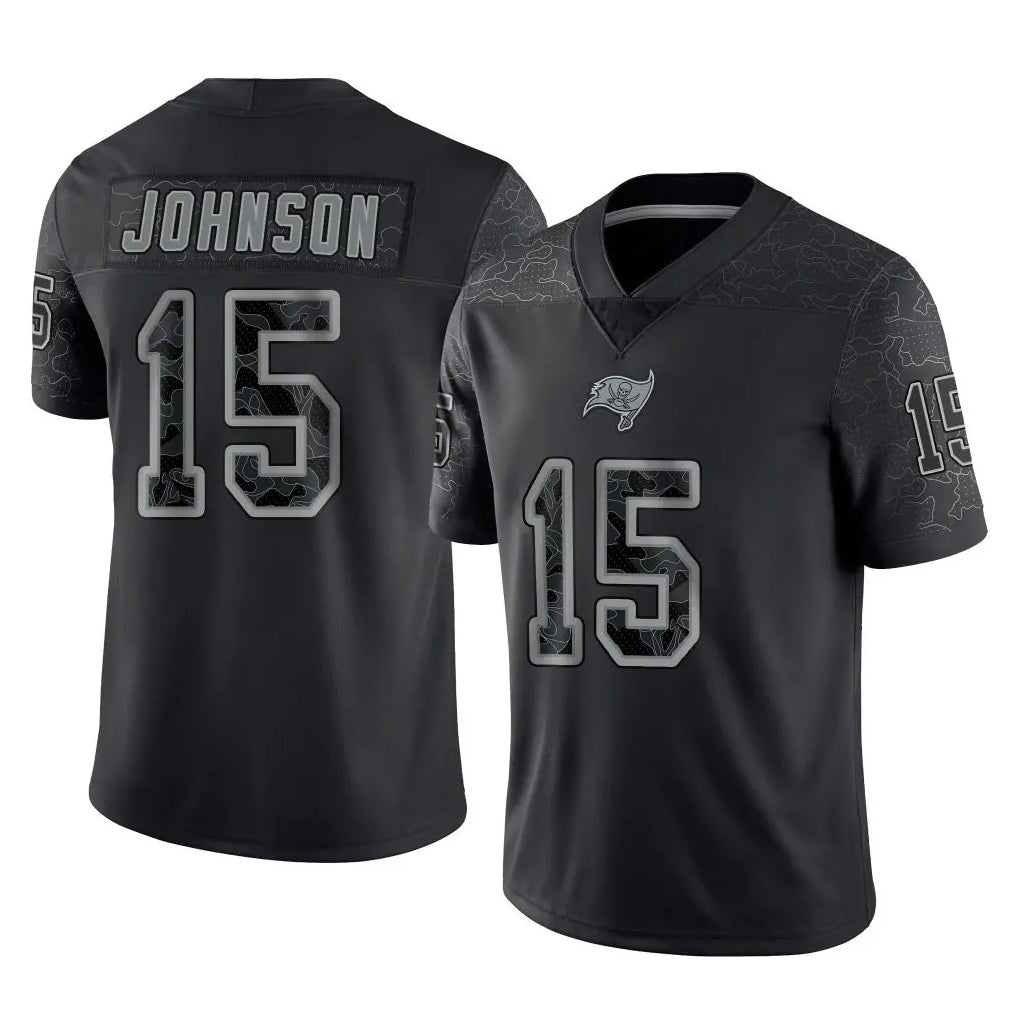 Seanshop TB.Buccaneers #15 Tez Johnson Player Black Reflective Limited Home Game Stitched Jerseys