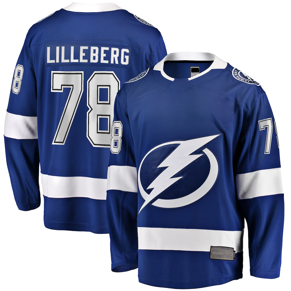 Seanshop TB.Lightning #78 Emil Lilleberg Blue Home Premier Breakaway Player Jerseys