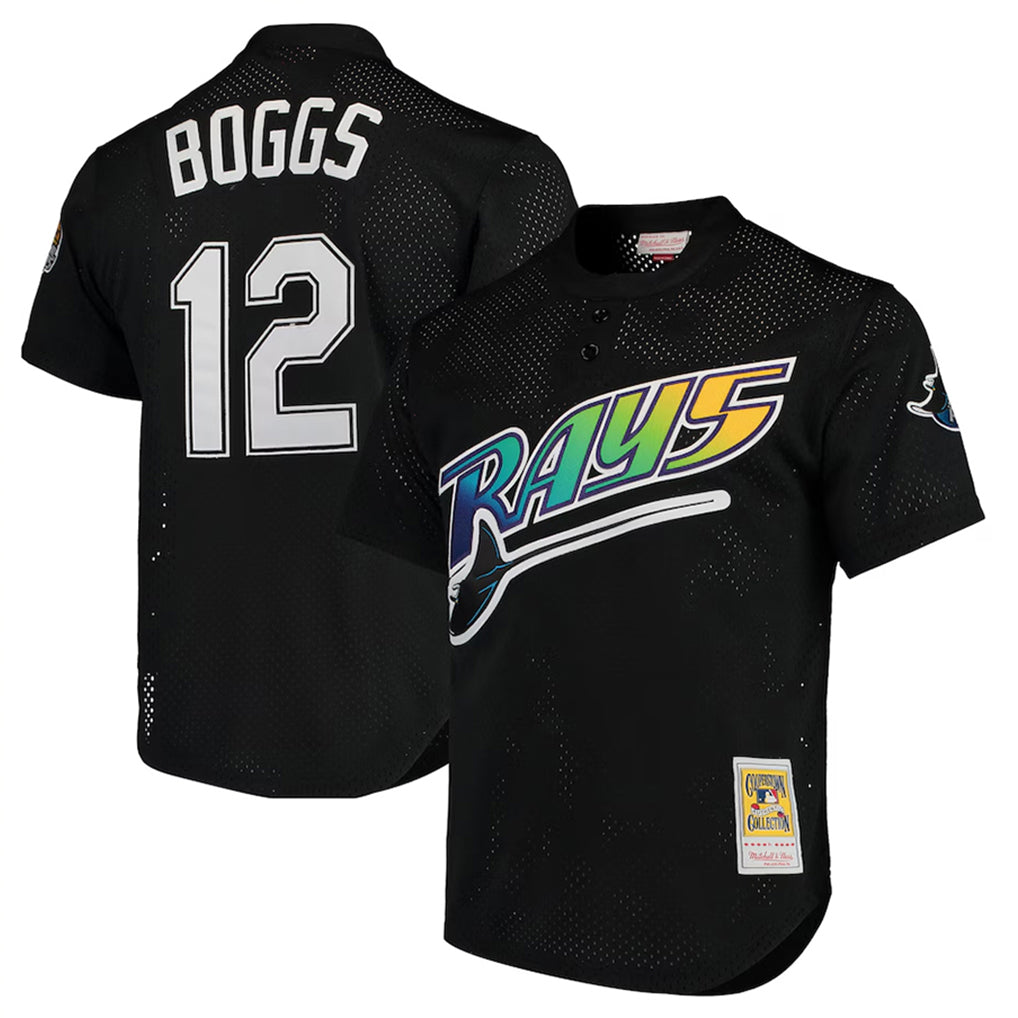 Seanshop  TB.Rays #12 Wade Boggs Player Black Mitchell & Ness Cooperstown Replica Stitched Jerseys