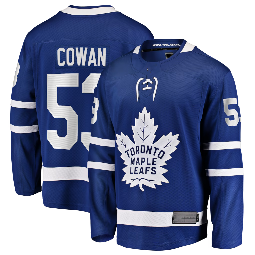 Seanshop TM.Leafs #53 Easton Cowan Blue Home Breakaway Jerseys
